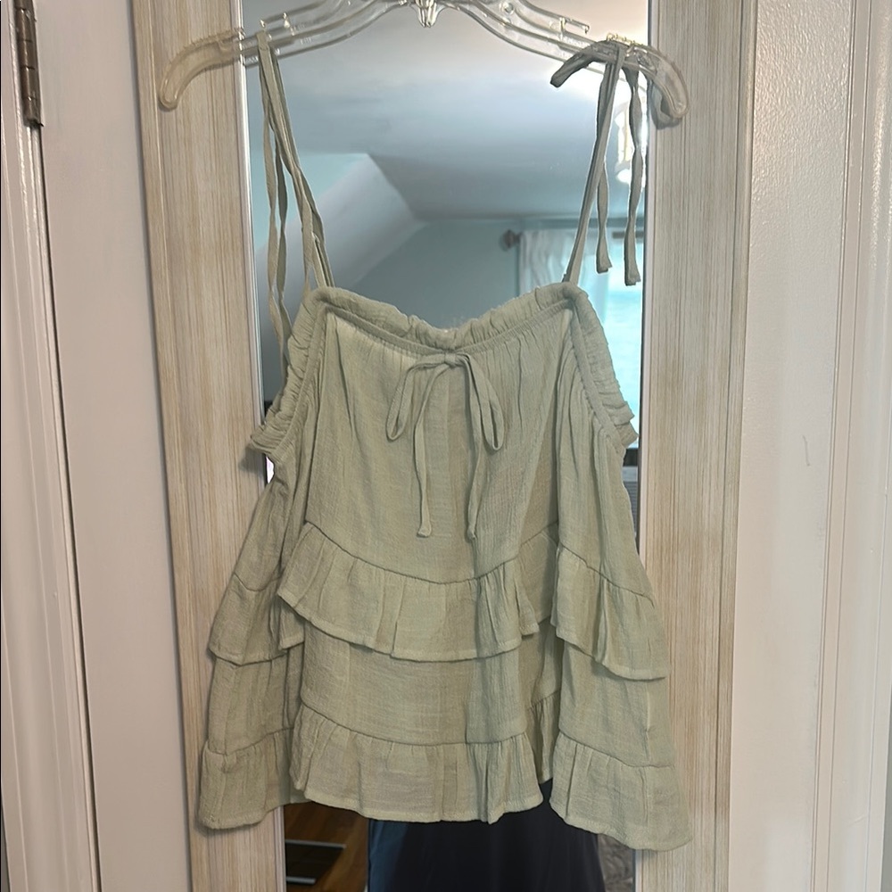 Blu Pepper Sage Ruffle Blouse